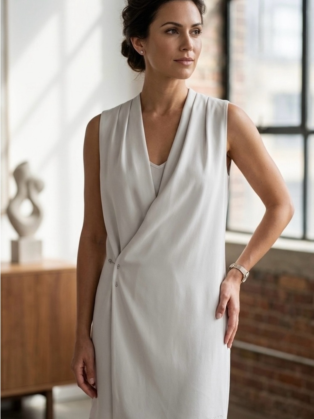 AllSaints Deni Sleeveless Drape Front Mini Dress - Chalk White - Size 4